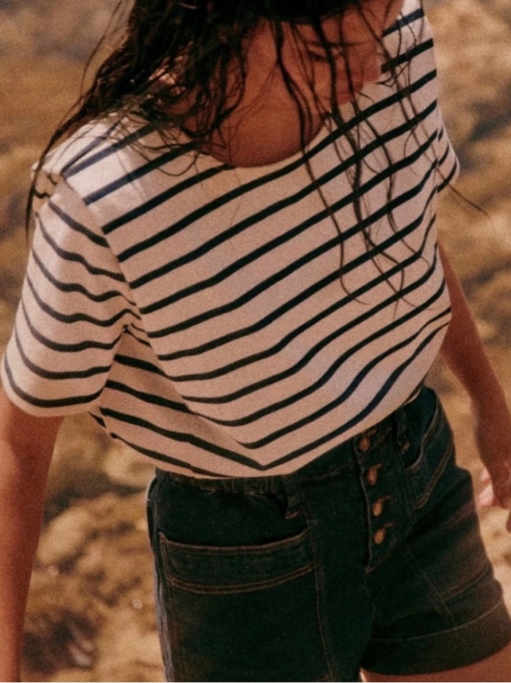 Sezane Paxton Striped Short-Sleeve Crewneck Tee - White & Navy